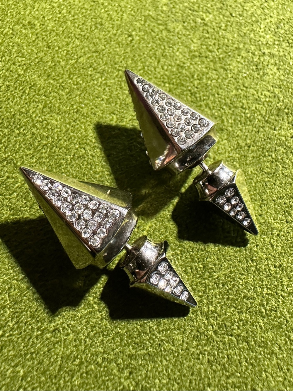 Vita Fede Arrowhead Titan Double Hexagon Silver Tone Crystal Earrings handmade